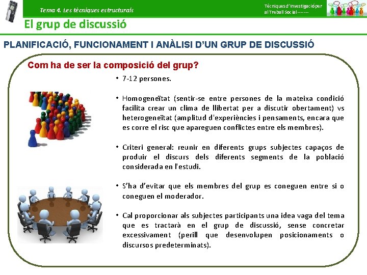 Tema 4. Les tècniques estructurals Tècniques d’Investigació per al Treball Social ------- El grup