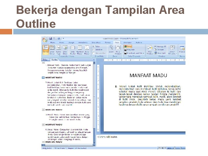 Bekerja dengan Tampilan Area Outline 