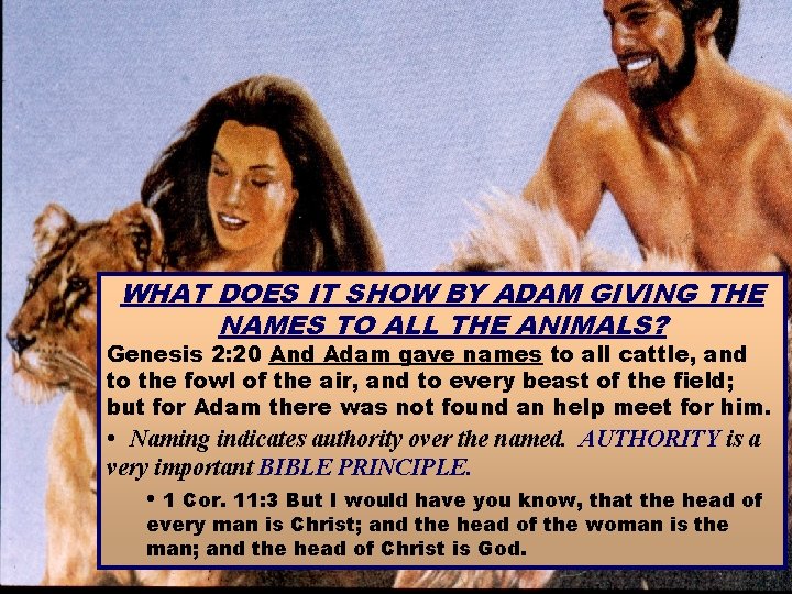 WHAT DOES IT SHOW BY ADAM GIVING THE NAMES TO ALL THE ANIMALS? Genesis