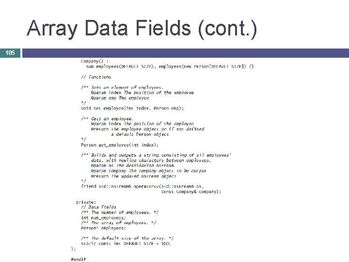 Array Data Fields (cont. ) 105 