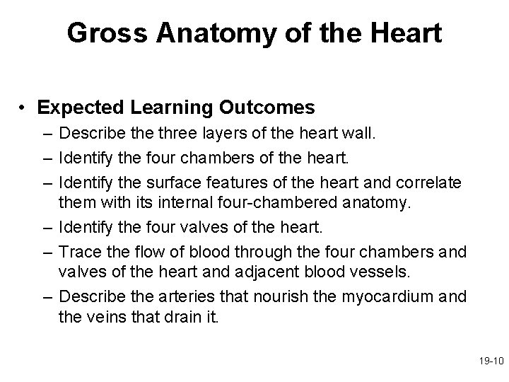 Gross Anatomy of the Heart • Expected Learning Outcomes – Describe three layers of