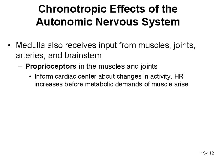 Chronotropic Effects of the Autonomic Nervous System • Medulla also receives input from muscles,