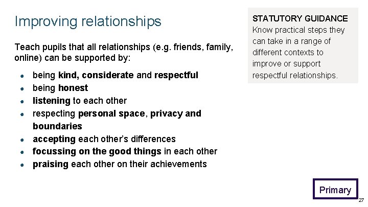 Improving relationships Teach pupils that all relationships (e. g. friends, family, online) can be Improving relationships Teach pupils that all relationships (e. g. friends, family, online) can be