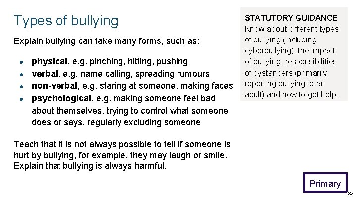 Types of bullying Explain bullying can take many forms, such as: ● ● physical, Types of bullying Explain bullying can take many forms, such as: ● ● physical,