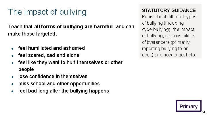 The impact of bullying Teach that all forms of bullying are harmful, and can The impact of bullying Teach that all forms of bullying are harmful, and can