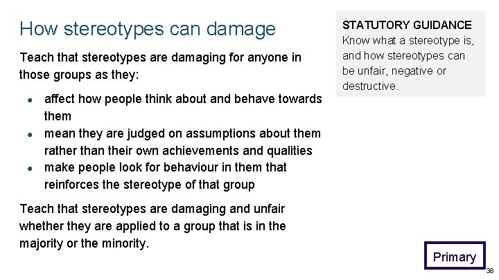How stereotypes can damage Teach that stereotypes are damaging for anyone in those groups How stereotypes can damage Teach that stereotypes are damaging for anyone in those groups
