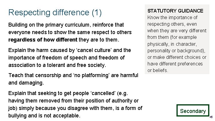 Respecting difference (1) Building on the primary curriculum, reinforce that everyone needs to show Respecting difference (1) Building on the primary curriculum, reinforce that everyone needs to show