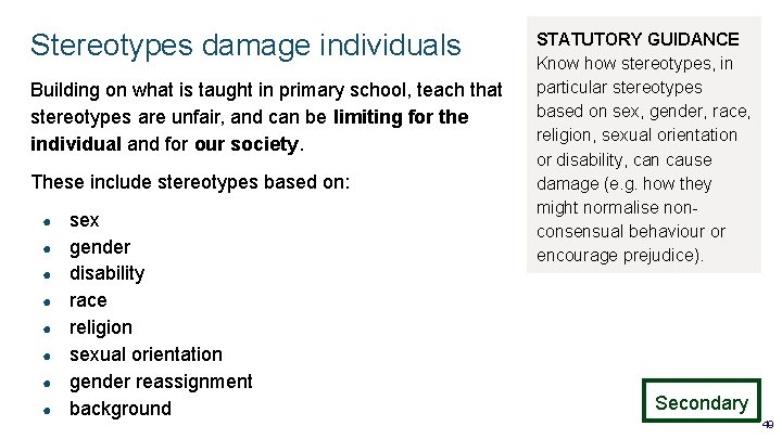 Stereotypes damage individuals Building on what is taught in primary school, teach that stereotypes Stereotypes damage individuals Building on what is taught in primary school, teach that stereotypes