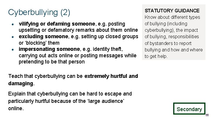 Cyberbullying (2) ● ● ● vilifying or defaming someone, e. g. posting upsetting or Cyberbullying (2) ● ● ● vilifying or defaming someone, e. g. posting upsetting or