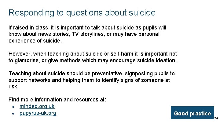 Responding to questions about suicide If raised in class, it is important to talk Responding to questions about suicide If raised in class, it is important to talk