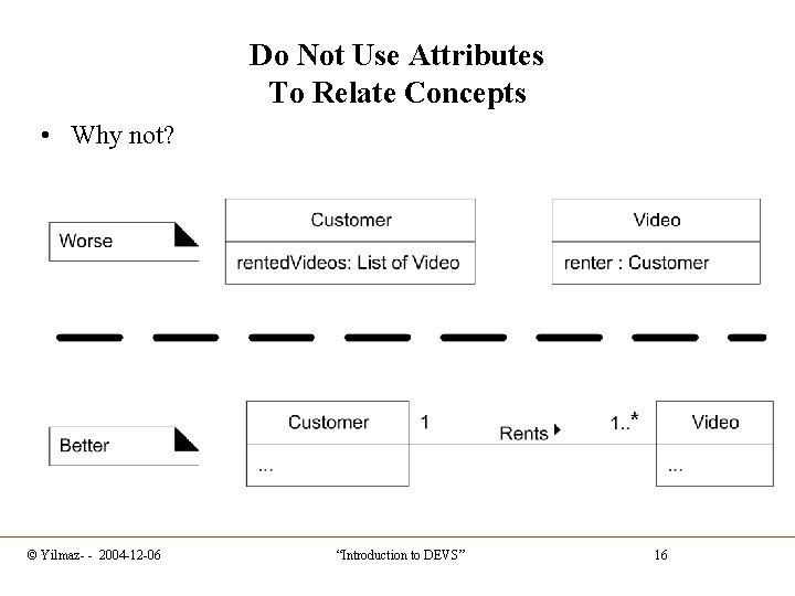 Do Not Use Attributes To Relate Concepts • Why not? © Yilmaz- - 2004