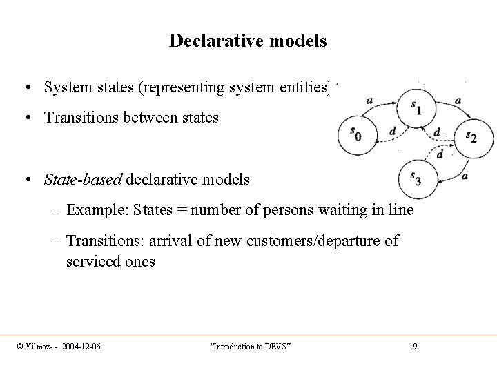 Declarative models • System states (representing system entities) • Transitions between states • State-based