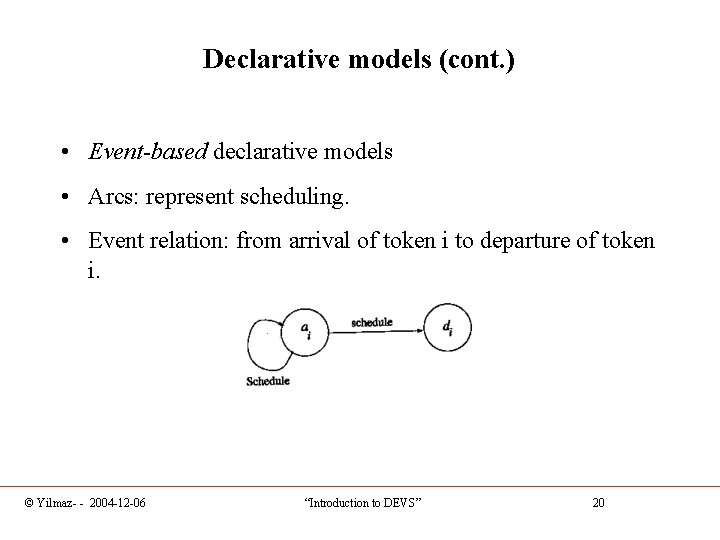 Declarative models (cont. ) • Event-based declarative models • Arcs: represent scheduling. • Event