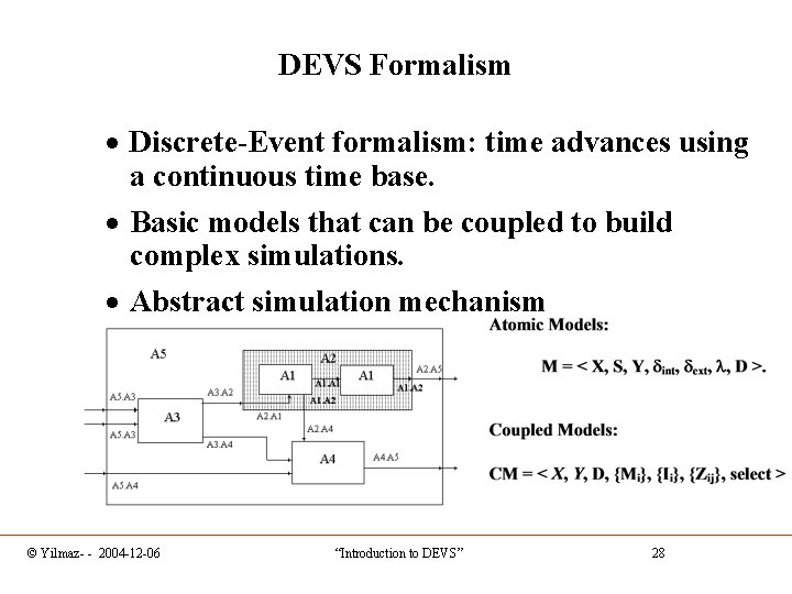 DEVS Formalism · Discrete-Event formalism: time advances using a continuous time base. · Basic