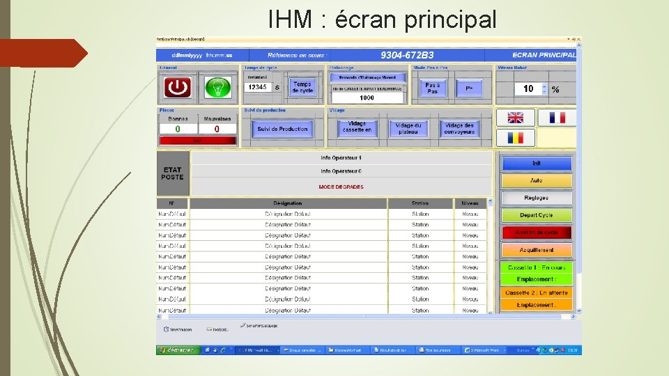 IHM : écran principal 