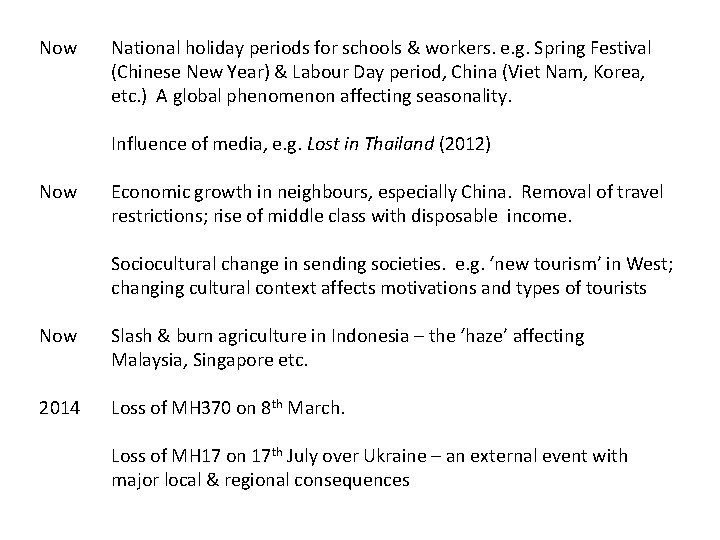 Now National holiday periods for schools & workers. e. g. Spring Festival (Chinese New