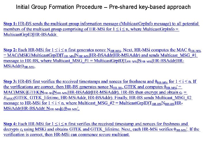 Initial Group Formation Procedure – Pre-shared key-based approach Initial Group Formation Procedure – Pre-shared key-based approach