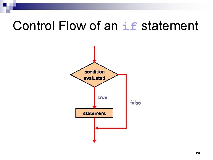Control Flow of an if statement condition evaluated true false statement 24 