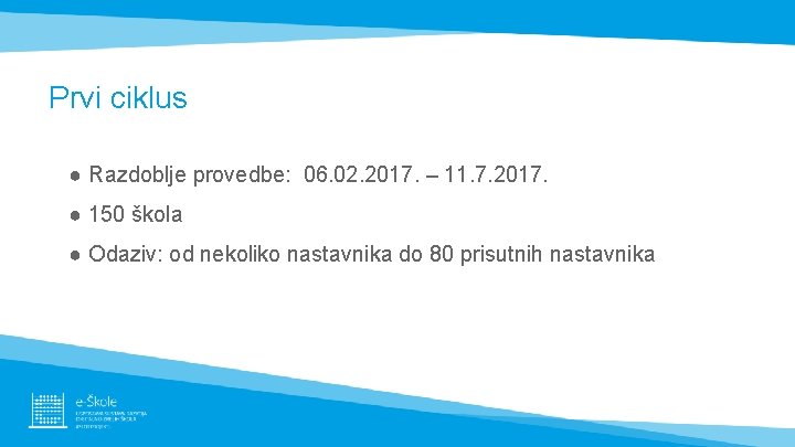 Prvi ciklus ● Razdoblje provedbe: 06. 02. 2017. – 11. 7. 2017. ● 150