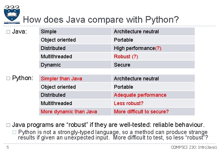 How does Java compare with Python? � Java: � Python: � Java � 5