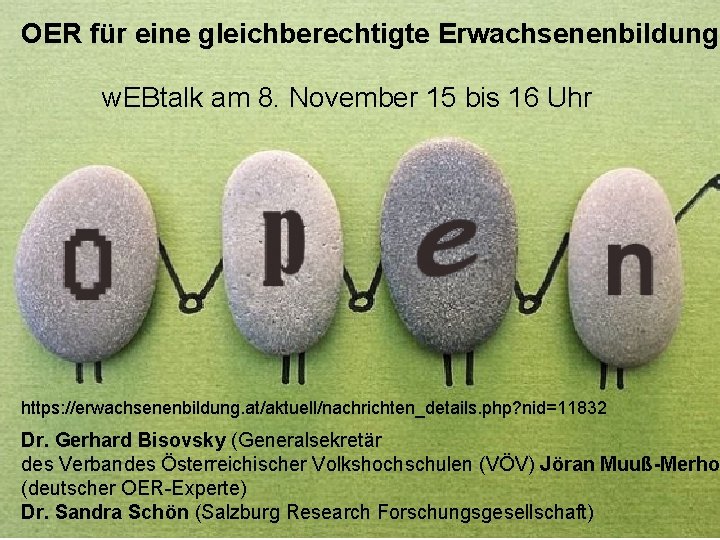 OER für eine gleichberechtigte Erwachsenenbildung w. EBtalk am 8. November 15 bis 16 Uhr