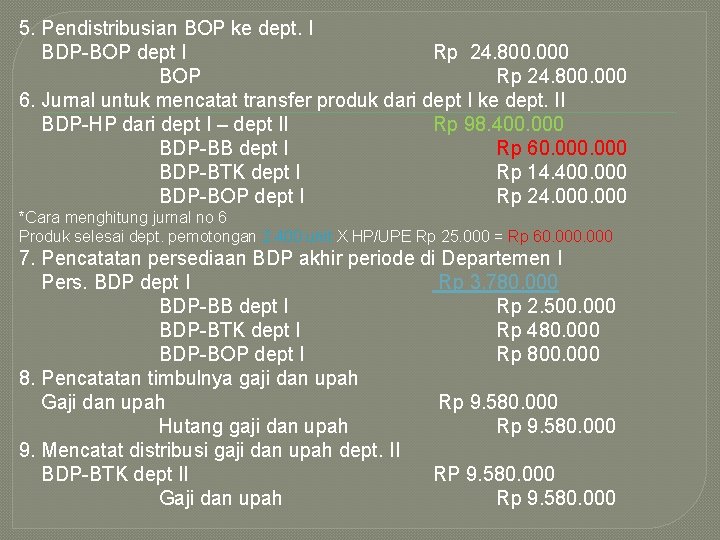 5. Pendistribusian BOP ke dept. I BDP-BOP dept I Rp 24. 800. 000 BOP