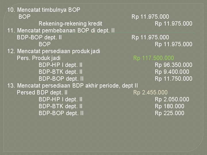 10. Mencatat timbulnya BOP Rp 11. 975. 000 Rekening-rekening kredit Rp 11. 975. 000