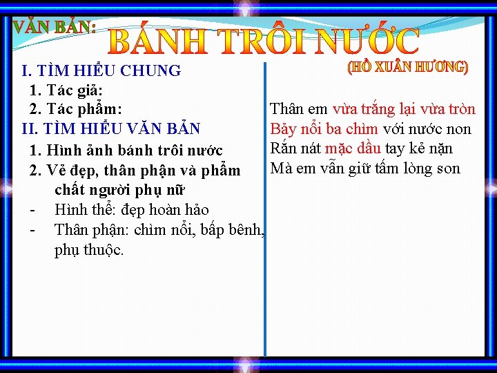 I. TÌM HIỂU CHUNG 1. Tác giả: 2. Tác phẩm: II. TÌM HIỂU VĂN