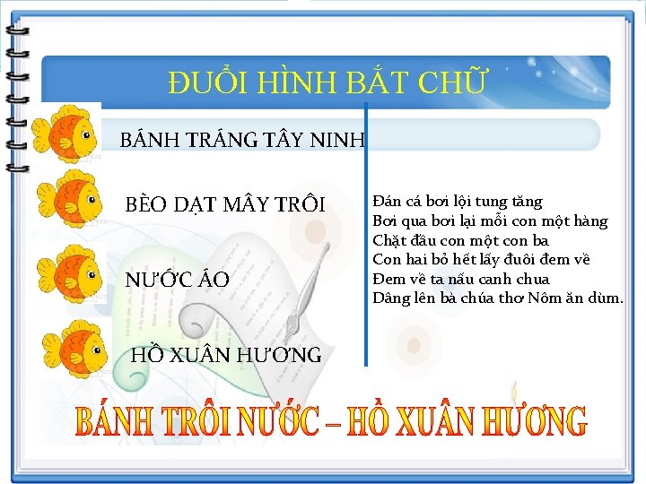 ĐUỔI HÌNH BẮT CHỮ BÁNH TRÁNG T Y NINH BÈO DẠT M Y TRÔI