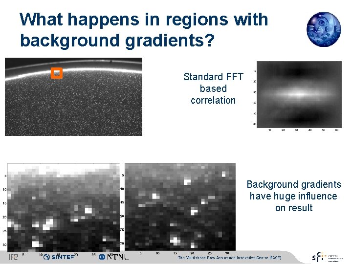 What happens in regions with background gradients? Standard FFT based correlation Background gradients have
