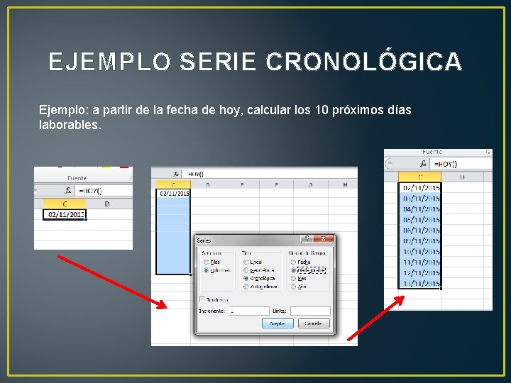 EJEMPLO SERIE CRONOLÓGICA Ejemplo: a partir de la fecha de hoy, calcular los 10