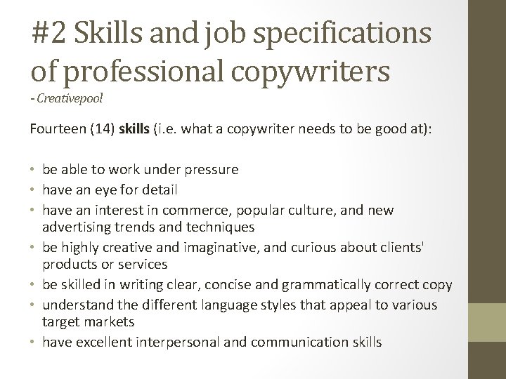 #2 Skills and job specifications of professional copywriters - Creativepool Fourteen (14) skills (i. #2 Skills and job specifications of professional copywriters - Creativepool Fourteen (14) skills (i.