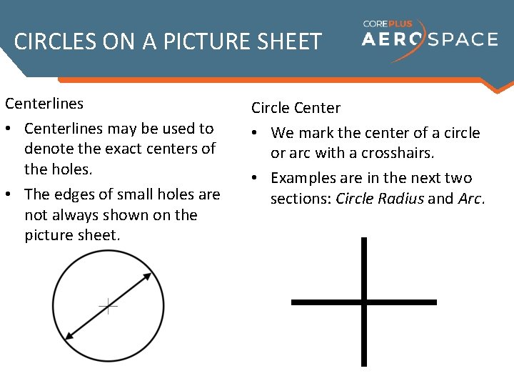CIRCLES ON A PICTURE SHEET Centerlines • Centerlines may be used to denote the