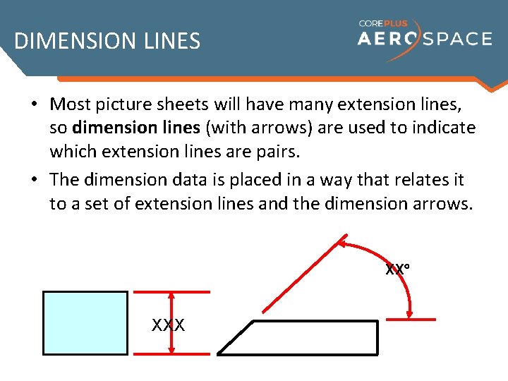 DIMENSION LINES • Most picture sheets will have many extension lines, so dimension lines