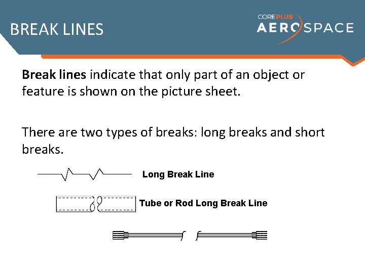 BREAK LINES Break lines indicate that only part of an object or feature is