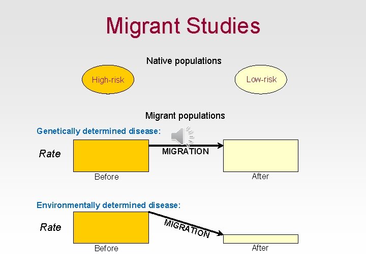 Migrant Studies Native populations Low-risk High-risk Migrant populations Genetically determined disease: MIGRATION Rate After
