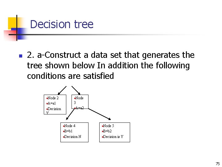 Decision tree n 2. a-Construct a data set that generates the tree shown below Decision tree n 2. a-Construct a data set that generates the tree shown below