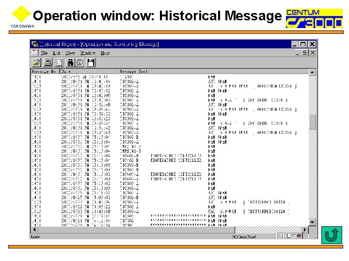 Operation window: Historical Message YOKOGAWA 