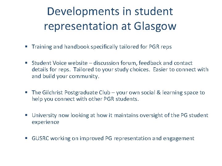 Developments in student representation at Glasgow § Training and handbook specifically tailored for PGR