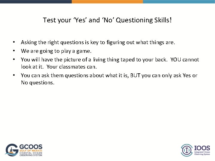 Test your ‘Yes’ and ‘No’ Questioning Skills! • Asking the right questions is key