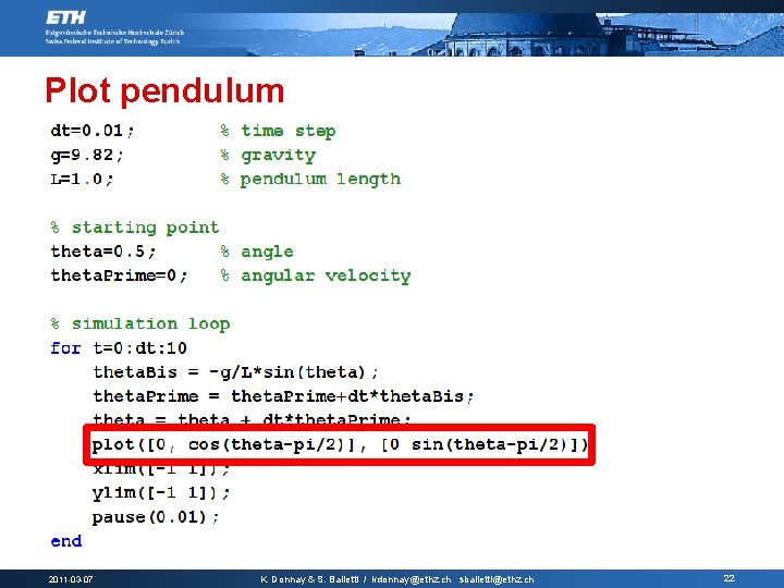 Plot pendulum 2011 -03 -07 K. Donnay & S. Balietti / kdonnay@ethz. ch sbalietti@ethz.