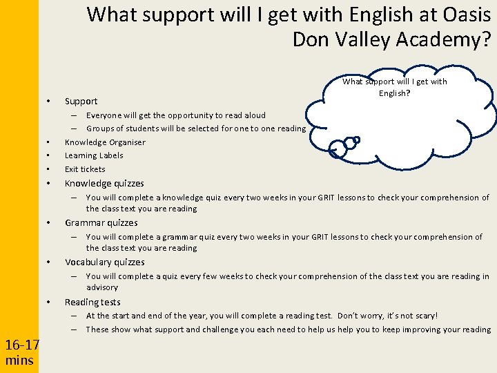 What support will I get with English at Oasis Don Valley Academy? • Support