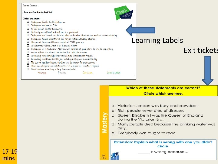 Learning Labels 17 -19 mins Exit tickets 