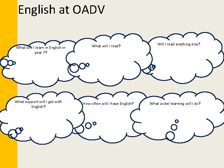 English at OADV What will I learn in English in year 7? What support