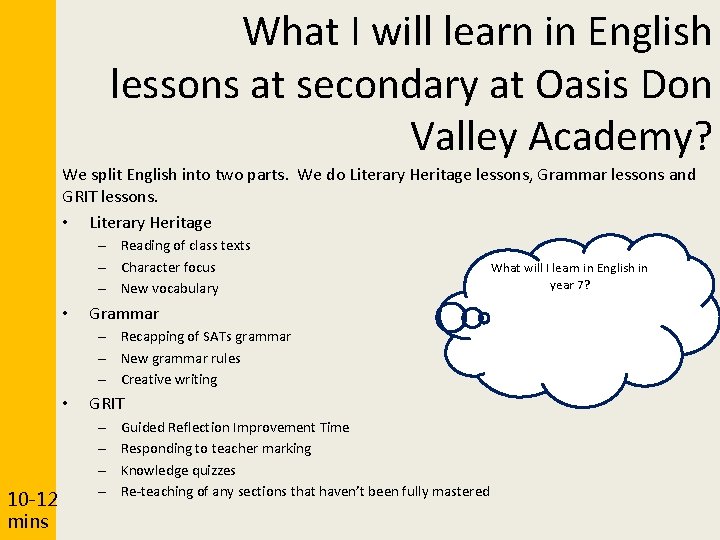 What I will learn in English lessons at secondary at Oasis Don Valley Academy?