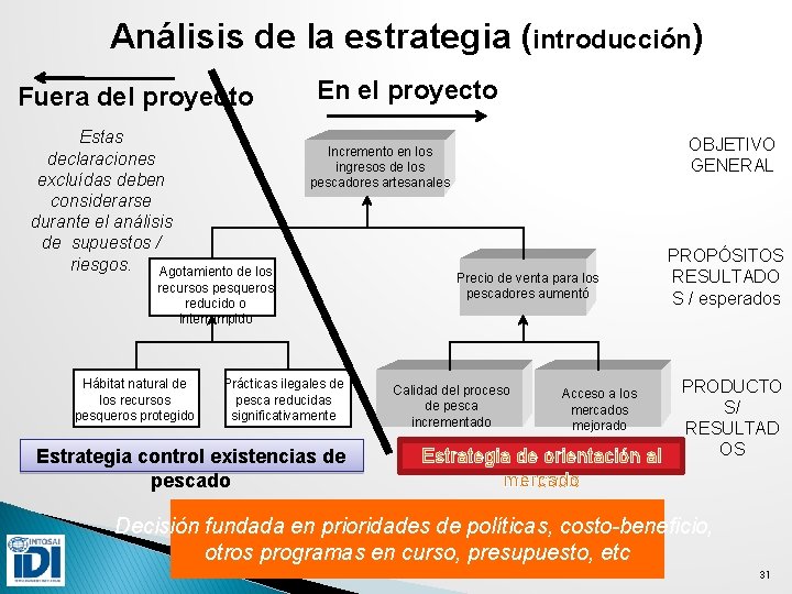 Análisis de la estrategia (introducción) Fuera del proyecto Estas declaraciones excluídas deben considerarse durante