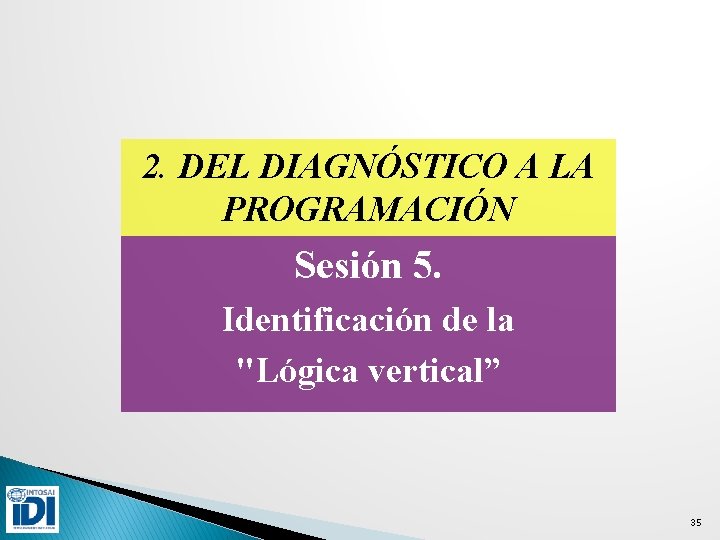 2. DEL DIAGNÓSTICO A LA PROGRAMACIÓN Sesión 5. Identificación de la "Lógica vertical” 35