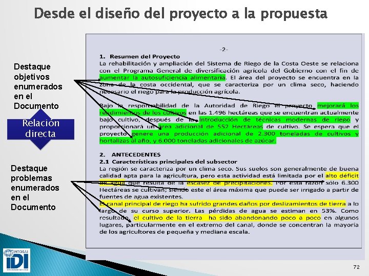 Desde el diseño del proyecto a la propuesta Destaque objetivos enumerados en el Documento