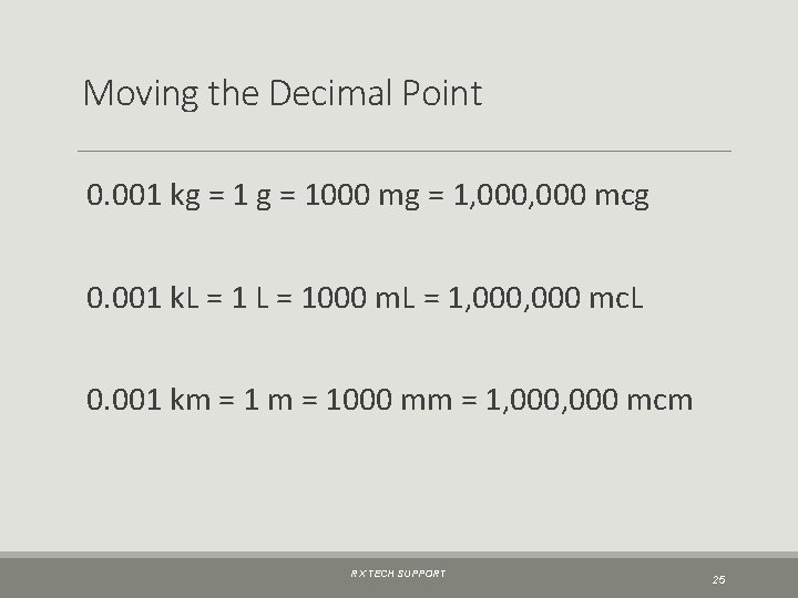 Moving the Decimal Point 0. 001 kg = 1000 mg = 1, 000 mcg