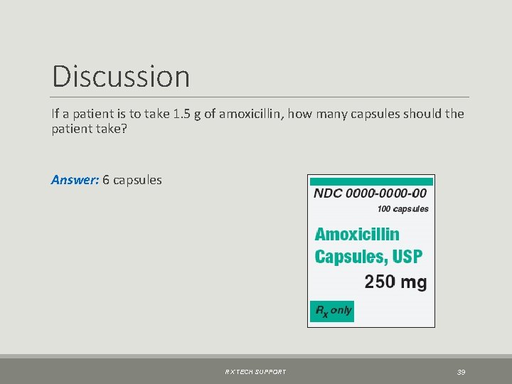 Discussion If a patient is to take 1. 5 g of amoxicillin, how many